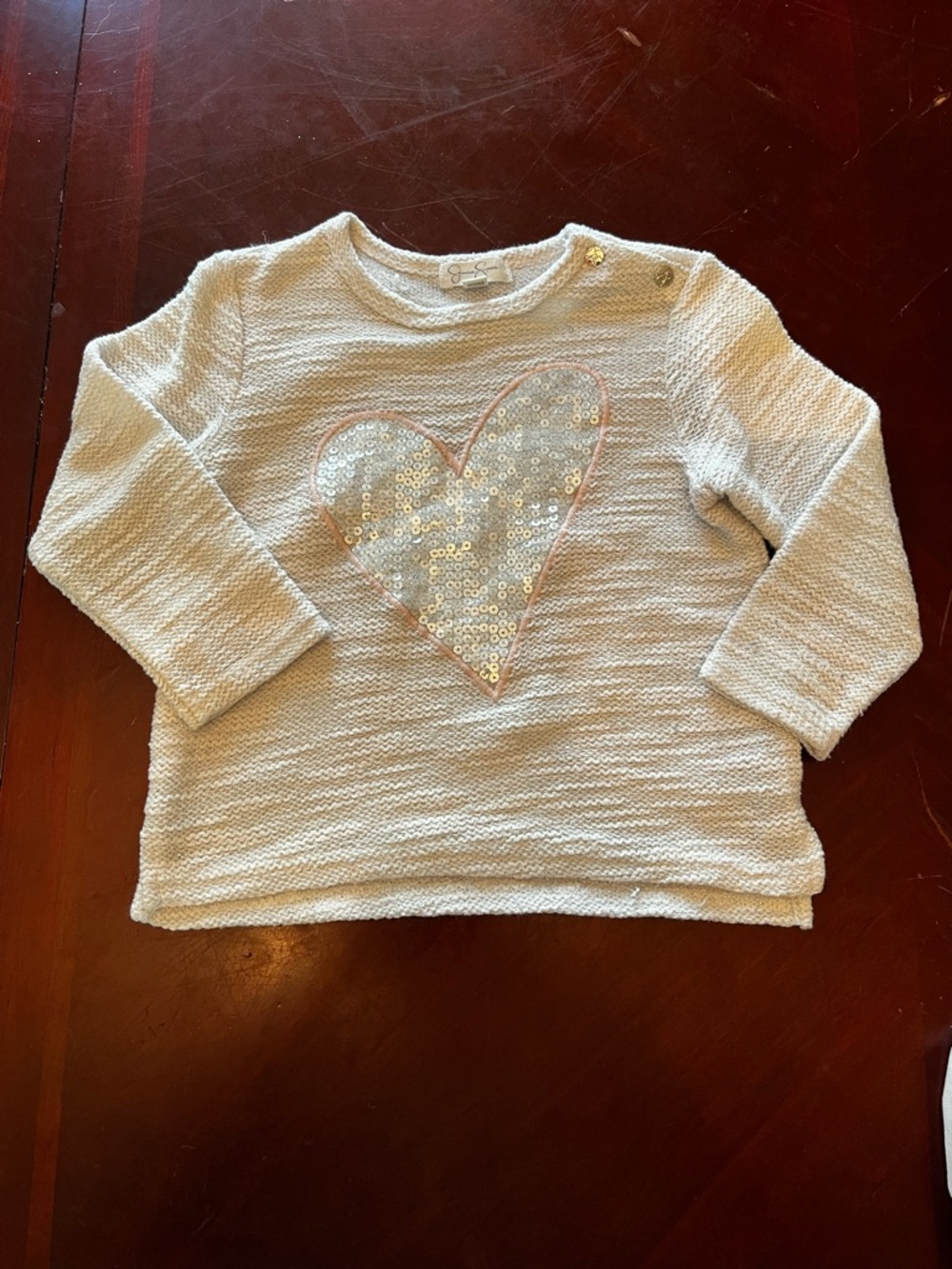 Jessica Simpson Cream Sequin Heart Sweater Top